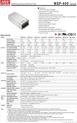 Meanwell MSP-600-24 600 W 24V27A s jednim izlazom zdravstvenog tipa meanwell Power (2 pakiranja DHL
