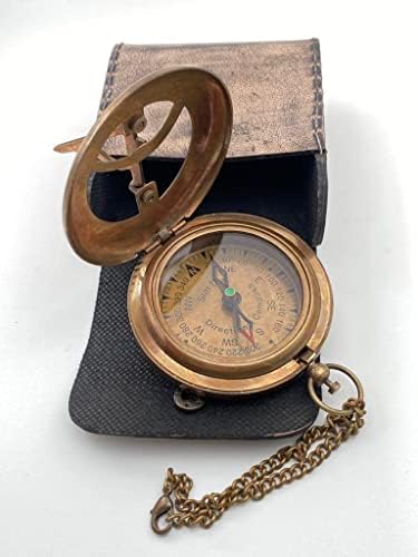 Mesingani sunčani kompas s kožnim kućištem nautika Natigacijske antikne sunčeve kompas kompas Maritime Vintage Style Compass Odličan
