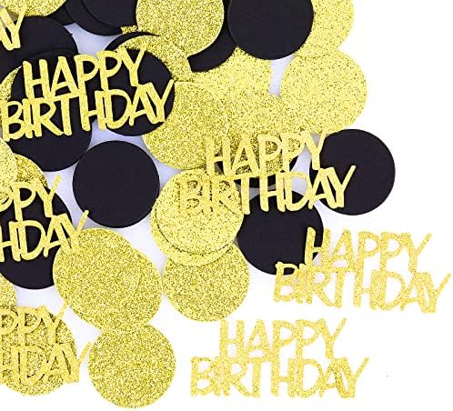 Sretan rođendan konfeti za stol sjajni crni i zlatni konfeti za rođendanski stol posuti raspršenim okruglim točkicama rođendanski konfeti