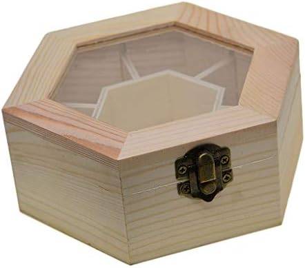 Kutija za odlaganje nakita od prirodnog drva sa staklenim poklopcem i šesterokutnom bravom, kutija za odlaganje kolekcija