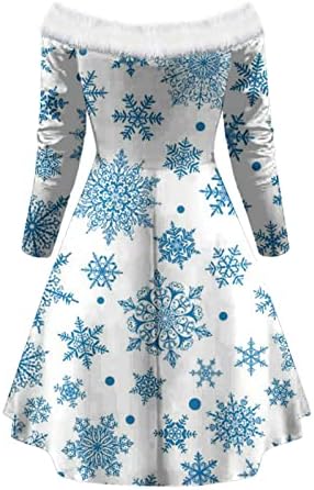 Božićna haljina za žene, Seksi baršunasta haljina s ramena i dekolte u obliku čipke u obliku slova u, Božićna pahuljica, grafičke široke
