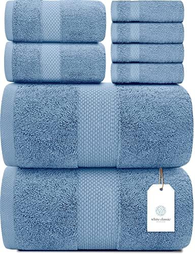 Bijeli klasični luksuzni svijetlo plavi ručnik za kupanje luksuzne prostirke za kupku | 2 pakiranja