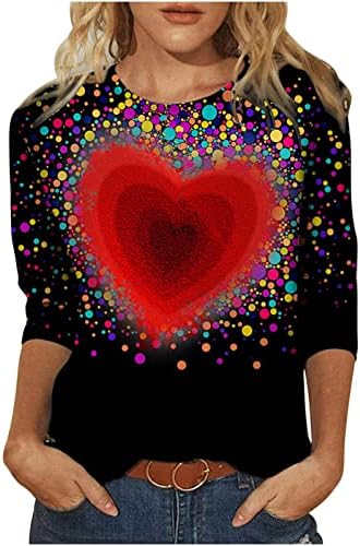 Valentine majice za žene, okrugli vratni vrhovi pulover dugih rukava Ljubav srce grafičke dukseve par majice vrhovi