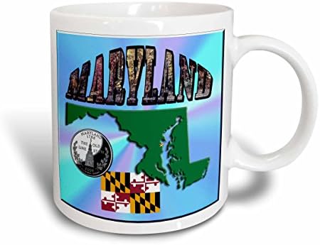 Karta države 3Drose/zastava/četvrt i slika teksta Maryland keramičke krigle, 11 unci