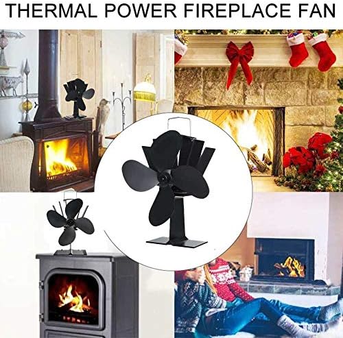 ; Crni ventilator s 4 lopatice za peć na toplinski pogon, plamenik na drva, tihi crni ventilator za kućni kamin, učinkovita raspodjela