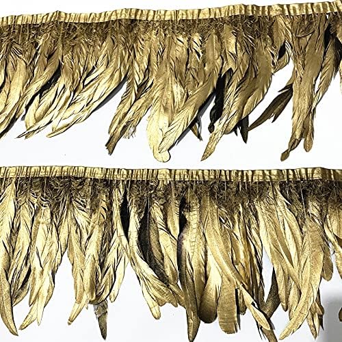 2 metra sprej zlatni Pijetlov rep jaram obrubljen perjem vrpca Fazansko perje za rukotvorine odjeća za zabave _ - zlato-25-30 cm 10-12