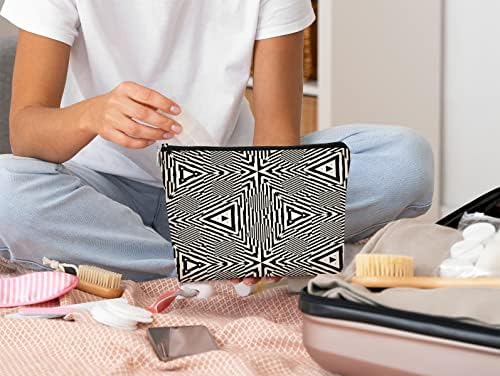 Barpery crno -bijela geometrijska torba za šminkanje apstraktnog uzorka, moderna optička iluzija kozmetička torba najbolja ideja za