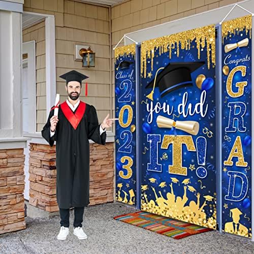 Plavi i zlatni ukrasi za maturu 2023 natpis na trijemu čestita maturantima Banner a vi ste to učinili naslovnica za maturalna vrata
