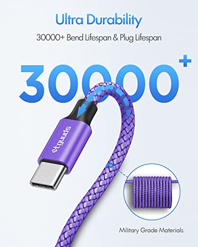 kabel etguuds Purple USB C na USB C-kabel [3 ft, 2 pakiranja], kabel za brzo punjenje Type C na punjač Type C snage 60 W za Samsung
