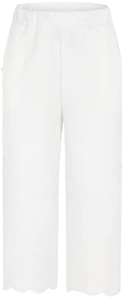Gufesf ženska obrezana pamučna posteljina konusnog gležnjača kapris hlače labave hlače s džepovima široke hlače za noge za žene