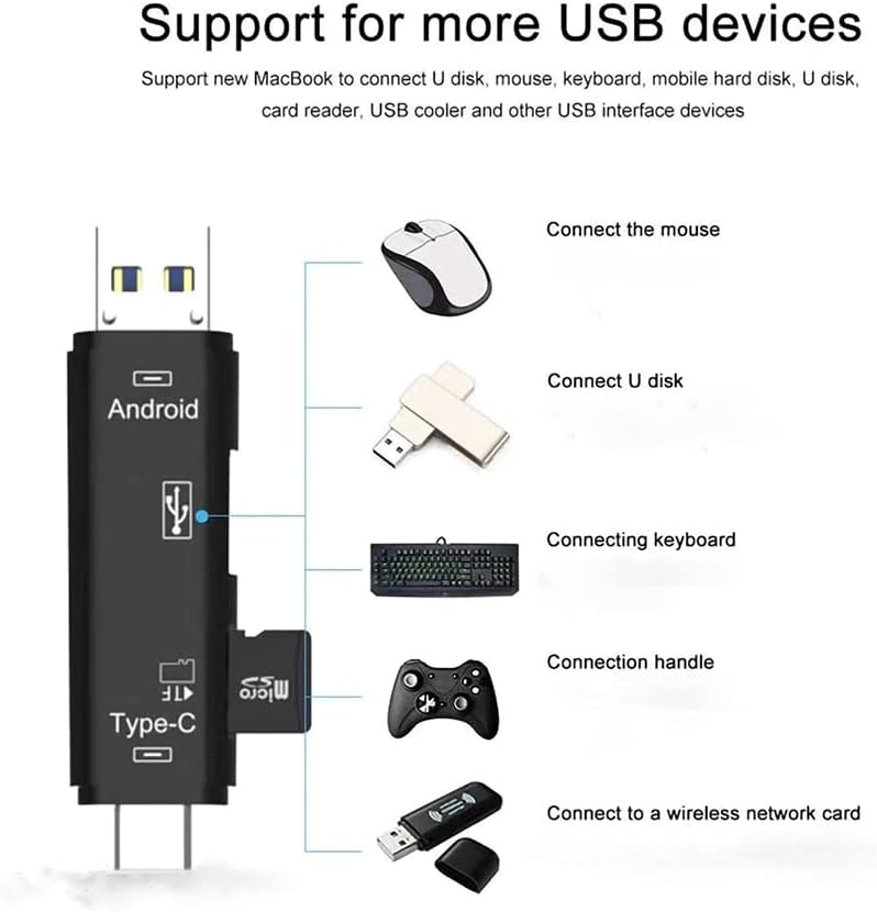 Volt+ 5 u 1 višenamjenski čitač kartica kompatibilan s Xiaomi Redmi Note 9 ima USB Type-C/ MicroUSB/ TF/ USB 2.0/ SD čitač kartice