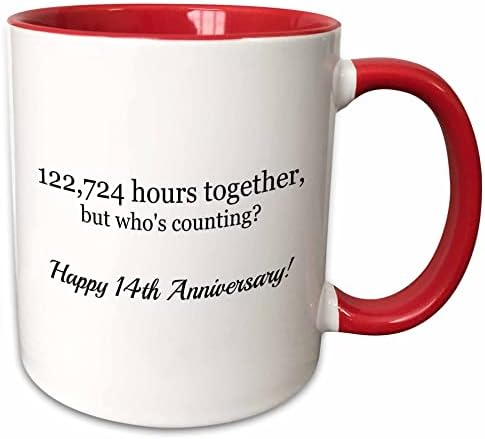 3Drose Happy 14. godišnjica-122724 sati zajedno šalica, 11 oz, crvena