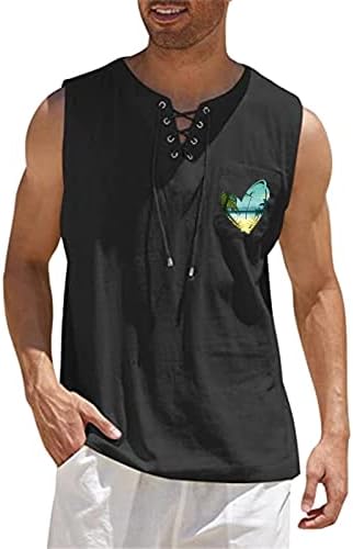 ZDDO muški pamučni laneni hipi tenk vrhovi ljetna čipka up v vrat bez rukava košulje jednostavne grafičke plaže labavi spremnici