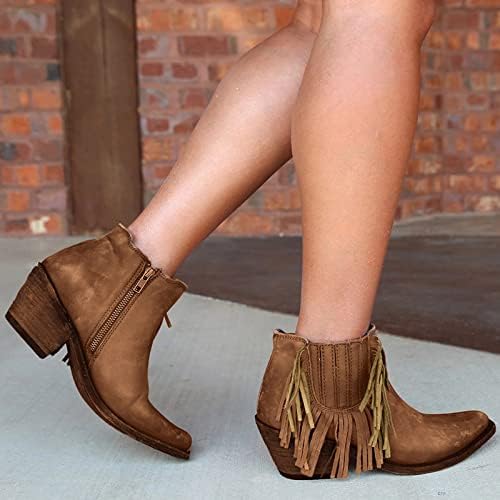 Sinzelimin čizme za gležnjeve ženske modne patentne zatvarače antilop kaubojske čizme komad pete šiljaste pete cipele srednji teleći