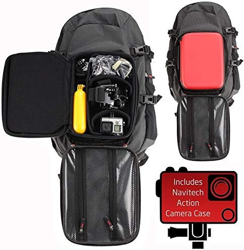 NavITech Action Camera BackPack & Red Storage s integriranim remenom na prsima - Kompatibilno s Rollei 9s Plus Action Camera