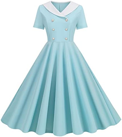Ležerne haljine za žene iz 1950-ih, Vintage haljina za ljuljanje s izrezom i reverom u obliku slova U, elastična midi večernja haljina