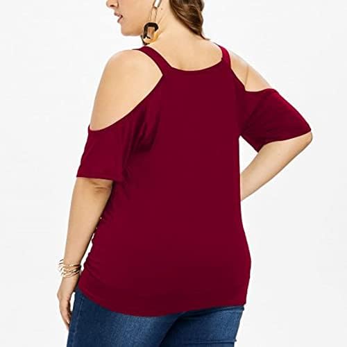 Gornji dijelovi Plus veličine za žene, ljetne majice Na vezanje s ramena, jednobojna majica s okruglim vratom, prevelike bluze, gornji