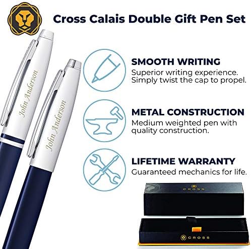 Križni set olovke | Ugravirani/personalizirani Cross Calais Ballpoint i poklon set s dvostrukim olovkom s kolutom s kućištem. Ugravirani