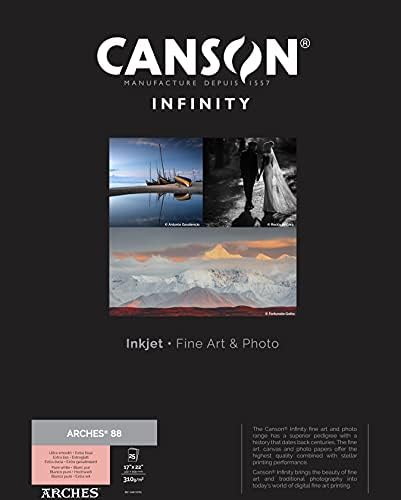 Canson Infinity Arches 88 Ultra glatka čisto bijela mat mat tintni papir, 310GSM, 17 x 22, 25 listova