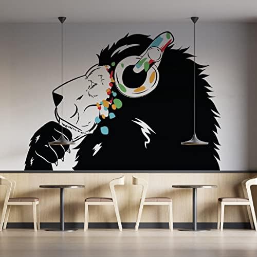 Razmišljanje naljepnica lavova - nadahnuta Banksy Art Vinyl DJ Baksy Wall Decal - Slušalice Lion Music Mislilac Street Grafiti Pametni