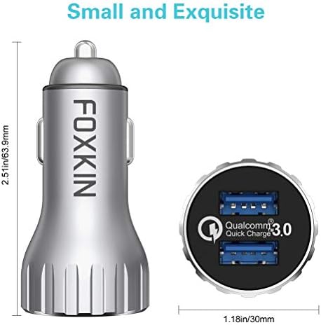 Punjač automobila, Foxkin Quick Charge 3.0 39W aluminijska legura Dual USB punjač automobila za Samsung Galaxy Note9 8, S10 S9 S8 Plus,