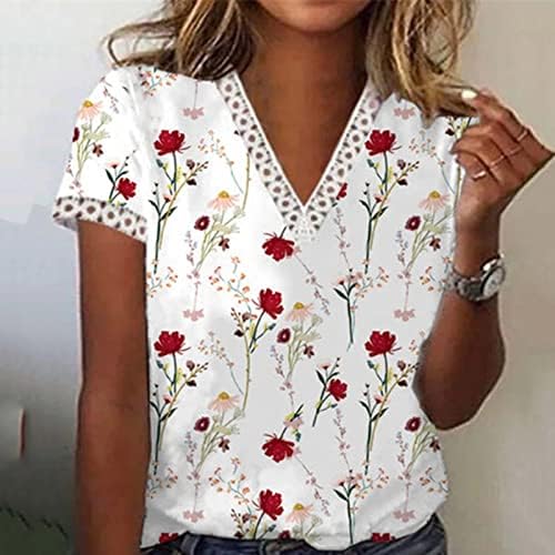 Ženska elegantna majica s vratnim krošnjama čipkasti vrhovi Slatki cvjetni print kratki rukavi 2023 Ljetne haljine bluze