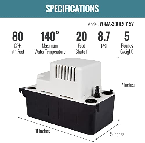 Automatska pumpa za uklanjanje kondenzata od 20 do 115 volti, 80 do 1/30 KS sa sigurnosnim prekidačem, bijelo / crno, 554425