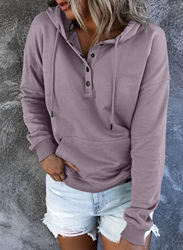 Shewin ženske casual kapuljače s dugim rukavima lagana kapuljača gumb za duksericu labave pulover vrhove