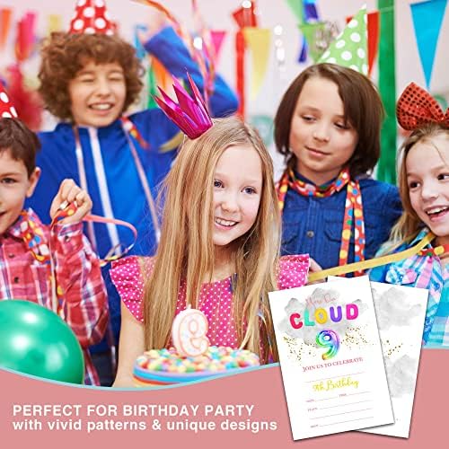 Ziiufrn pozivnicu za zabavu za 9. rođendan ， Na pozivima u oblaku s omotnicama, zlatnim prskanjem tinte tinejdžera ispunjava rođendansku