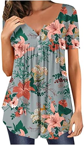 Majice za žene cvjetne tiskane labave majice kratke rukave sakrijte trbušnu tuniku okrugli vrat casual floy henley majica