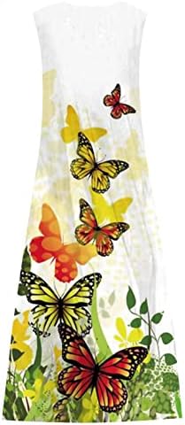 Zpervoba Ljetne haljine za žene ležerne haljine bez rukava s džepovima Boemska tenkovska haljina leptir cvjetna sunčanica