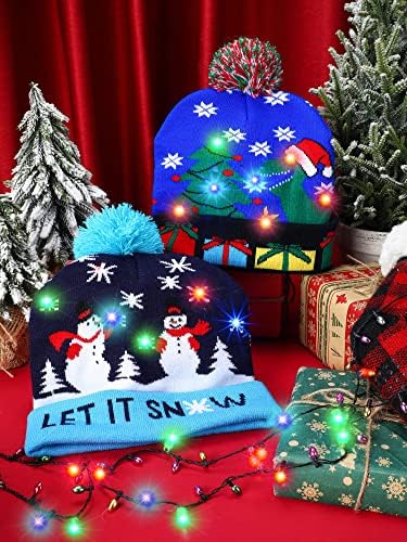 + 4 kom LED osvijetljeni Božićni šešir, ogrlica s božićnom žaruljom, pleteni Božićni šešir s pozadinskim osvjetljenjem, ogrlica s božićnim