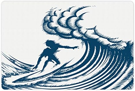 Prostirka za kućne ljubimce za hranu i vodu, apstraktna silueta surfera koji jaše na velikom valu, ručno nacrtana obalna umjetnost,