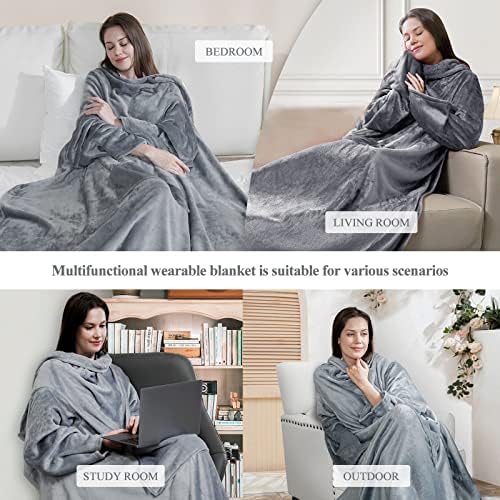 Maxicozy nosiva pokrivač s rukavima i džepom, 50 x 70, topla i udobna flanel deka dukserica za odrasle žene muškarce