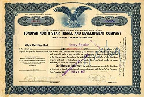 Tonopah North Star Tunnel and Development Co. - Potvrda o skladištu