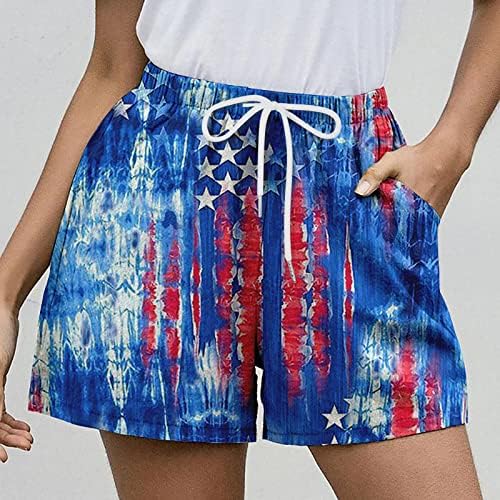 4. srpnja kratke hlače žene elastični visoki struk u SAD -u 4. srpnja protočne kratke hlače labave ljetne udobne kratke hlače s džepovima