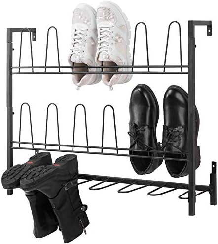 MyGift Premium Black Metal Viseći zidni stalak za cipele za šetnju u ormaru, blatoj i ulazu, zidni ušteda prostora za uštedu prtljažnika