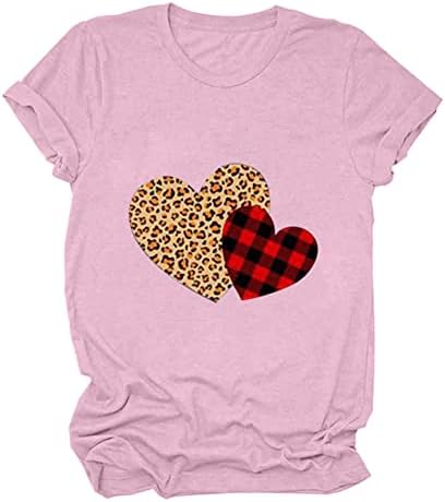Ženske košulje za Valentinovo Leopard Plasi srce Print Tops Majica kratkih rukava Posada od blagdanskih bluza casual bluza