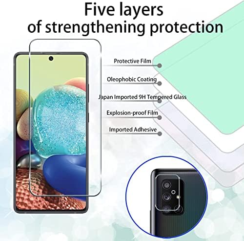 Qrivp【2 + 2 pakiranja za Samsung Galaxy A71 5G / 4G Zaštitna folija za ekran 2 kutije + 2 pakiranja za objektiv kamere HD kaljeno Prozirno