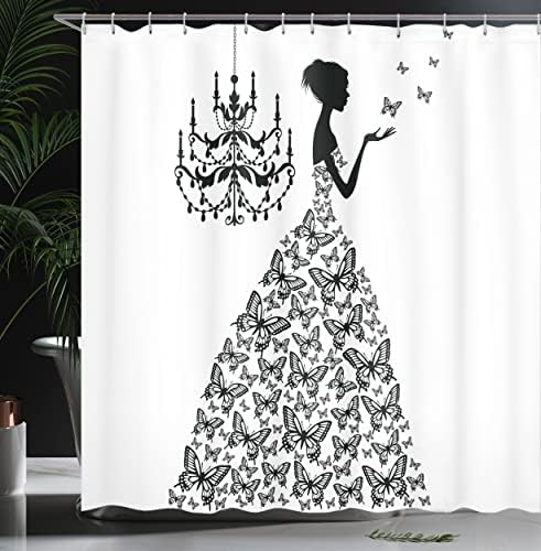 Ambsonne Vintage zavjesa za tuširanje, ljubavna domaća vjenčanja Romantični leptiri retro parisienne, tkanina tkanina za kupaonicu
