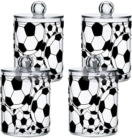 Yyzzh crno -bijeli nogometni sportski dizajn American nogomet 4 paket Qtip držač za dozator pamučnog brisa lopte okruglih jastučića