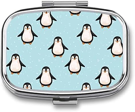 Kvadratna tableta Penguin Plup kutija Metalna lijekova za lijekove Organizator tableta za džepnu torbicu i putovanja 2,2x1.6in