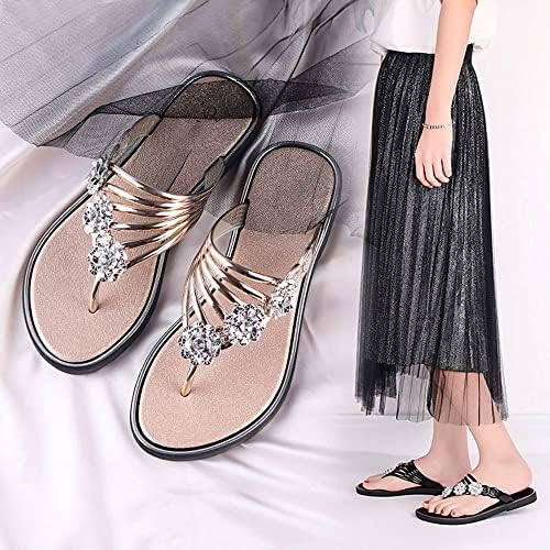 Lihwkd ženska flip-flop, ljetni sandale s prstima s ravnim dnom, casual lagane cipele na plaži, rinestone papuče