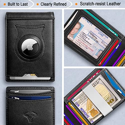Novčanik za muške, vitka kožna novčanika RFID BLOCKEN za muškarce Standard i Apple Airtag Koristite 11cards