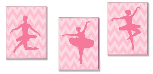 Dječja soba iz silueta ružičastih balerina na ružičastom ševronu, 3 kom. set pravokutnih zidnih ploča, 11 mm 0,5 mm 15, ponosno proizvedeno