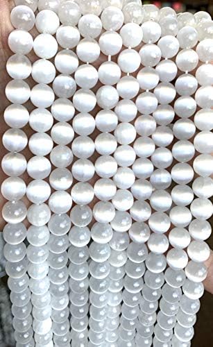 Okrugle perle izrađene od prirodnog marokanskog selenita kvalitete za liječenje i metafizičku terapiju.