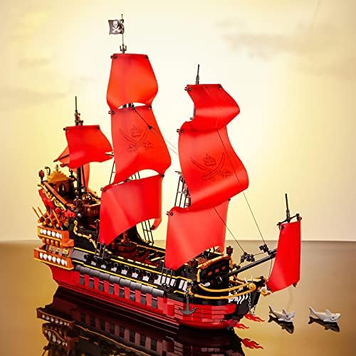 9 3694 kom poznati užas veliki crveni gusarski brod Parobrod cigle 9 set građevnih blokova-Osveta kraljice Ane, odrasli modeli jedrilica