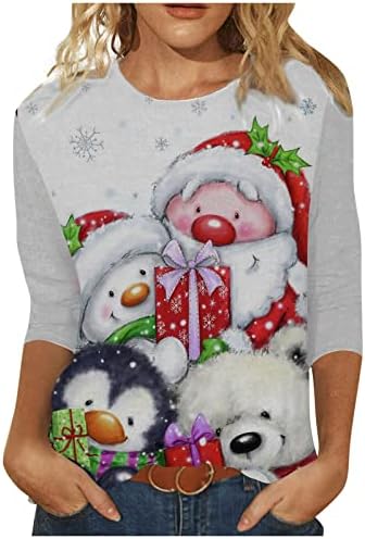 Ženske grafičke majice s okruglim vratom s božićnim printom majice za lansiranje za žene jesenska majica s okruglim vratom
