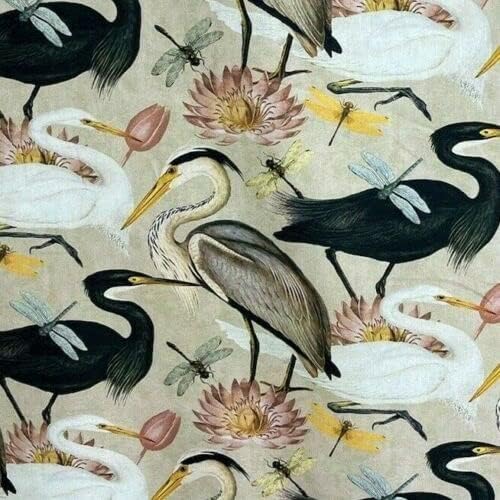 Ptice čaplje pamučna tkanina U boji dvorišta bež Materijal za šivanje po metru uzorak Lotos vretenca ptica za presvlake jastuka Umjetnost