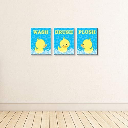 Velika točka sreće patka patka - dječja pravila o kupaonici zidna umjetnost - 7,5 x 10 inča - set od 3 znaka - pranje, četka, ispiranje